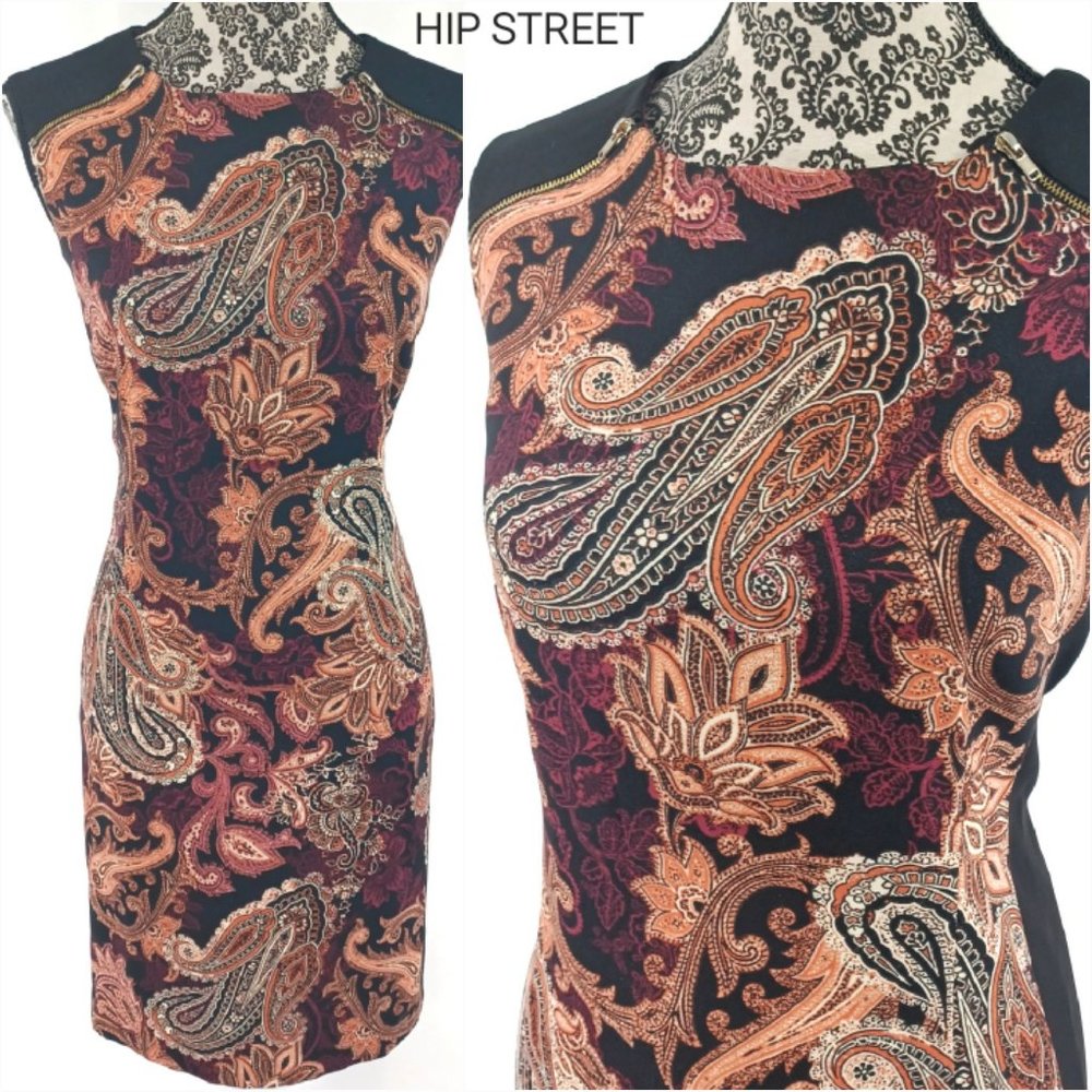 EMMA & MICHELE Sleevless Zipper Shoulder Paisley Print Sheath Dress 12